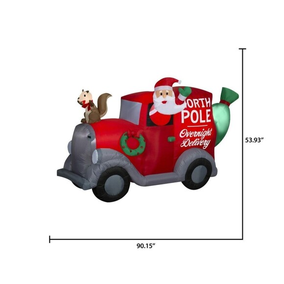 Santa's Delivery Truck Squirl & Sack 7.5 Foot Air blown Inflatables Holiday Time - Picture 6 of 11